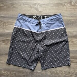 BYLT Coastal Board Shorts Blue‎ Black Dot Lightweight Pockets Swim Mens L